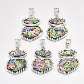 Shell Big Pendants, with Alloy Findings and Resin Bottom, Platinum