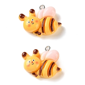 Opaque Resin Pendants, Bee Charm, with Platinum Iron Loop