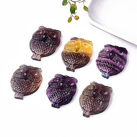 Natural Colorful Fluorite Owl Carved Pendants, Animal Charms