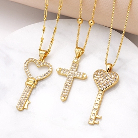 Brass Micro Pave Cubic Zirconia Pendant Necklaces for Women and Men, Golden