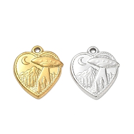 Pendentifs en acier inoxydable, cœur orné de breloques ovni et montagne