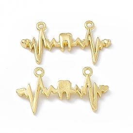 Rack Plating Brass Connector Charms, Electrocardiogram Links, Long-Lasting Plated, Lead Free & Cadmium Free