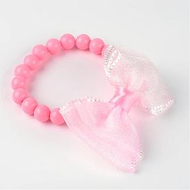 Opaque Acrylic Beads Stretch Kids Bracelets, with Handmade Woven Bowknot, 45mm
