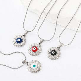 304 Collares con colgante de ojo turco de acero inoxidable esmaltado para hombres y mujeres, color acero inoxidable