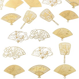 Messing große Anhänger, Fan-Charms, Verzierungen aus geätztem Metall, langlebig überzogen, Nickel frei