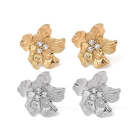 Ion Plating(IP) 304 Stainless Steel Inlay Rhinestone Stud Earrings for Women, Flower