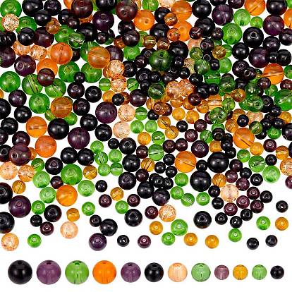 400pcs perles de verre colorées d'Halloween, 6mm/8mm/10mm perles rondes en vrac pour la fabrication de bijoux