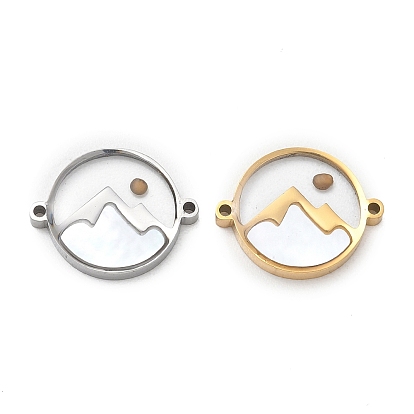 304 Stainless Steel & Natural Shell & Mustard Seed Pendants, Flat Round & Mountation Links