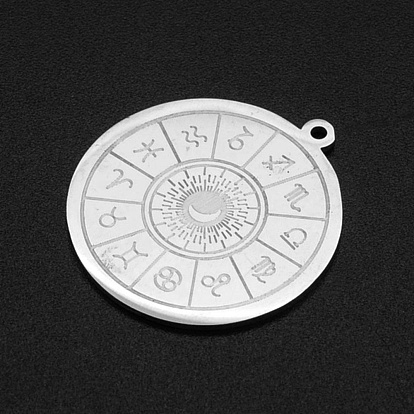 201 Stainless Steel Pendants, Laser Cut, Flat Round with Constellation