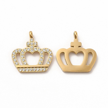 Ion Plating(IP) 304 Stainless Steel Pendants, with Rhinestone, Crown