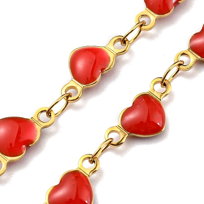 304 Stainless Steel Heart Link Chain Necklaces, with Enamel