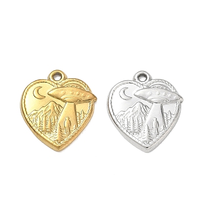 Pendentifs en acier inoxydable, cœur orné de breloques ovni et montagne