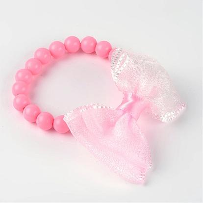 Opaque Acrylic Beads Stretch Kids Bracelets, with Handmade Woven Bowknot, 45mm