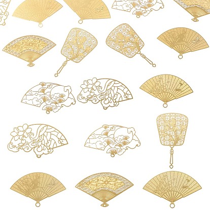 Messing große Anhänger, Fan-Charms, Verzierungen aus geätztem Metall, langlebig überzogen, Nickel frei
