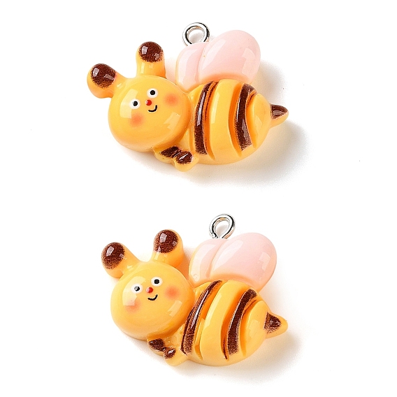 Opaque Resin Pendants, Bee Charm, with Platinum Iron Loop