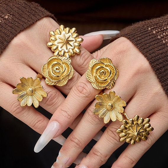 316L Surgical Stainless Steel Finger Cuff Rings, Flower