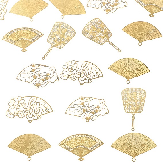Brass Big Pendants, Fan Charms, Etched Metal Embellishments, Long-Lasting Plated, Nickel Free