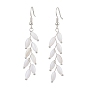 Dyed Natural Shell Beaded Dangle Earrings for Women, Leaf, Silver