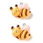 Opaque Resin Pendants, Bee Charm, with Platinum Iron Loop