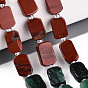 Нити бусин из натурального фуксита, красной яшмы и радужного лунного камня, прямоугольные