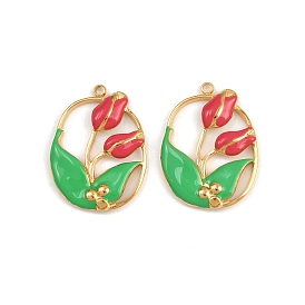 304 подвески-тюльпаны из нержавеющей стали с красной и зеленой эмалью, ионное покрытие (ip), овал с цветочными подвесками