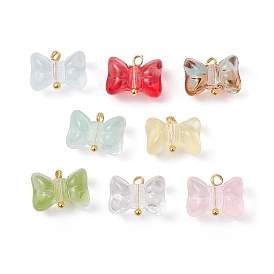 8Pcs 8 Color Glass Pendants, with Golden Brass Loops, Bowknot Charms