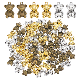 90Pcs 3 Colors Tibatan Style Alloy Pendants, Bear Charms