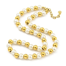 8mm 304 Stainless Steel & 201 Stainless Steel & Plastic Pearl Round Beaded Necklaces for Women