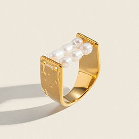 Irregular 304 Stainless Steel with Natural Freshwater Pearl Finger Rings for Women