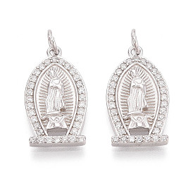 925 религиозные подвески из стерлингового серебра с микропаве из прозрачных кубических цирконий, овал с подвесками Девы Марии, с соединительным кольцом и 925 штампом, родий