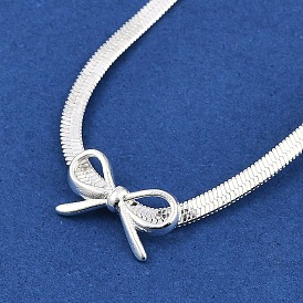 Bowknot Brass Pendant Necklaces, Snake Chain Necklaces for Women