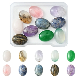 10Pcs Natural Mixed Gemstone Cabochons, Mixed Dyed and Undyed, Oval