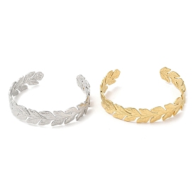 304 Stainless Steel Cuff Bangles, Leaf Open Bangles for Women