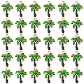 80Pcs Zinc Alloy Enamel Pendants, Coconut Tree Charms, Light Gold
