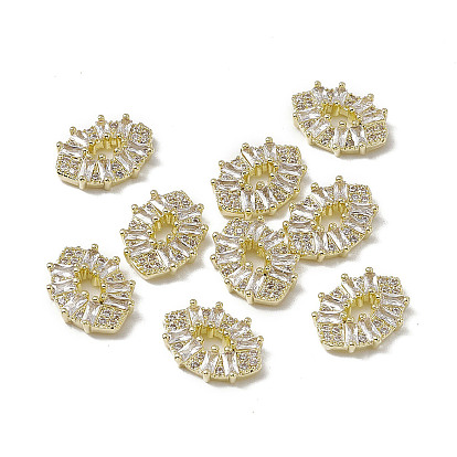 Brass Pave Clear Cubic Zirconia Cabochons, Nail Art Decoration Accessories, with Glass Rhinestone, Lip