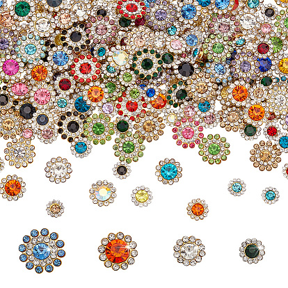 200шт. железные стразы-кабошоны, цветок, золотые