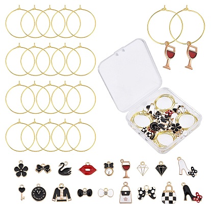DIY Pendant Earrings Making Kit, Including Alloy Enamel Pendants, Brass Wine Glass Charms Rings
