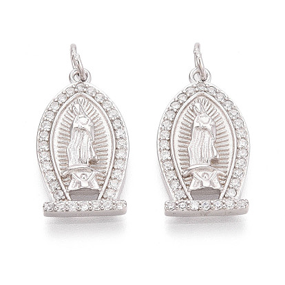 925 религиозные подвески из стерлингового серебра с микропаве из прозрачных кубических цирконий, овал с подвесками Девы Марии, с соединительным кольцом и 925 штампом, родий