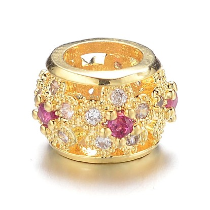 Латунные микро проложить Цирконий Европейский бисером, рондель, бусины с большим отверстием, без свинца и без никеля , 9x6 мм, отверстие : 4.5 мм