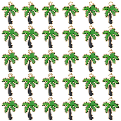 80Pcs Zinc Alloy Enamel Pendants, Coconut Tree Charms, Light Gold