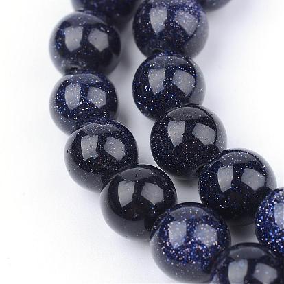 Synthetic Blue Goldstone Beads Strands, Round