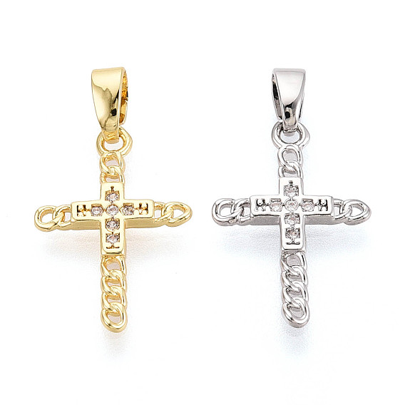 Латунные микропаве прозрачные подвески с фианитом, крест прелести