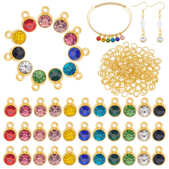 66 шт 11 цвета подвески из сплава, со стеклянными стразами, очарование камня, с 200железными прыгающими кольцами