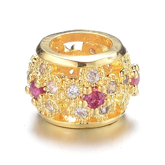 Латунные микро проложить Цирконий Европейский бисером, рондель, бусины с большим отверстием, без свинца и без никеля , 9x6 мм, отверстие : 4.5 мм