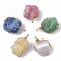 Dyed Natural White Jade Wire Wrapped Pendants, with Light Gold Plated Iron Wire, Nuggets