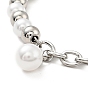 201 Stainless Steel Bell Charms Bracelet, Plastic Pearl Beaded Bracelet with 304 Stainless Steel Curb Chains for Women