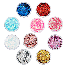 ARRICRAFT 100G 10 Colors Shiny Nail Art Decoration Accessories, with Glitter Powder and Sequins, DIY Sparkly Paillette Tips Nail, Hexagon