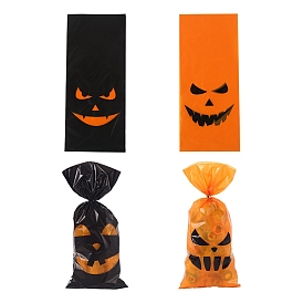 Sacs en plastique cadeaux imprimés avec visage de citrouille d'Halloween, sacs d'emballage de bonbons rectangulaires