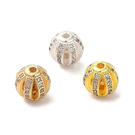 Rack Plating Brass Pave Cubic Zirconia Beads, Long-Lasting Plated, Round