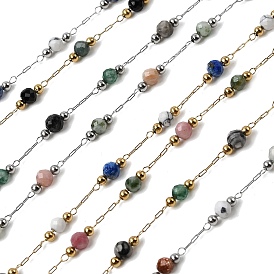 Бусины из драгоценных камней ручной работы и 316 круглые звенья из нержавеющей стали, пайки, с катушкой